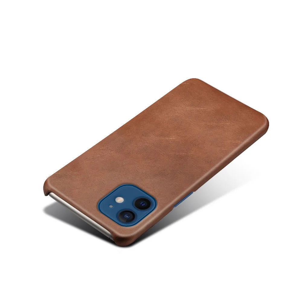 PU Leather Coated Hard PC Shell Phone Case Protector Cover for iPhone 12/12 Pro - Brown - 4