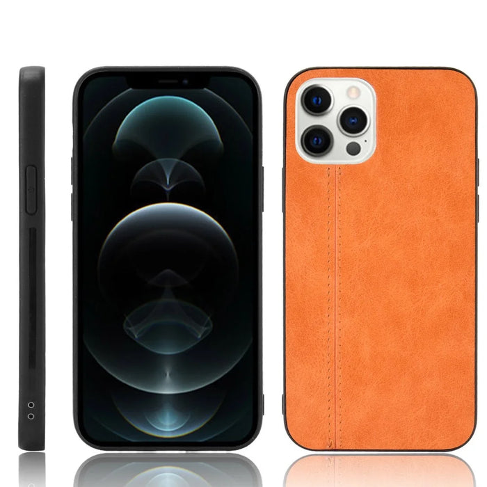 PU Leather Coated PC + TPU Hybrid Case for iPhone 12 Pro Max - Brown - 1