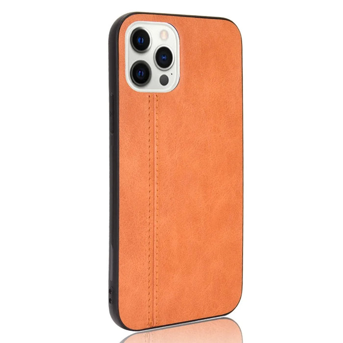 PU Leather Coated PC + TPU Hybrid Case for iPhone 12 Pro Max - Brown - 3