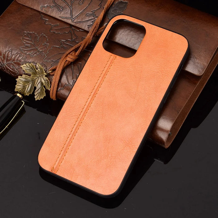 PU Leather Coated PC + TPU Hybrid Case for iPhone 12 Pro Max - Brown - 6