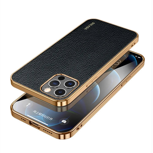 SULADA Litchi Texture PU Leather Coated TPU Mobile Phone Case for iPhone 12/12 Pro - Black - 1