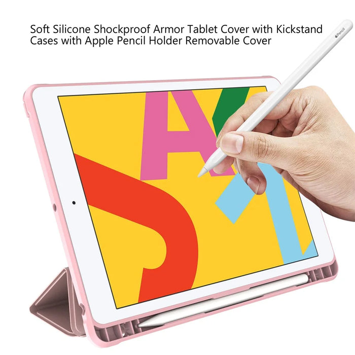 Tri-fold Stand for iPad 10.2 (2021)/(2020)/(2019) PU Leather Tablet Cover with Pen Holder - Pink - 3