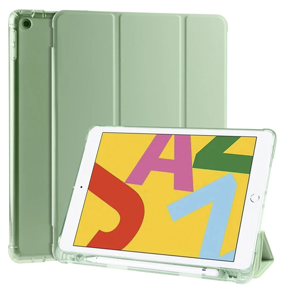 Tri-fold Leather Stand Tablet Case Cover Shell for iPad 10.2 (2020) / iPad 8th Gen / iPad (8th generation) - Green - 1