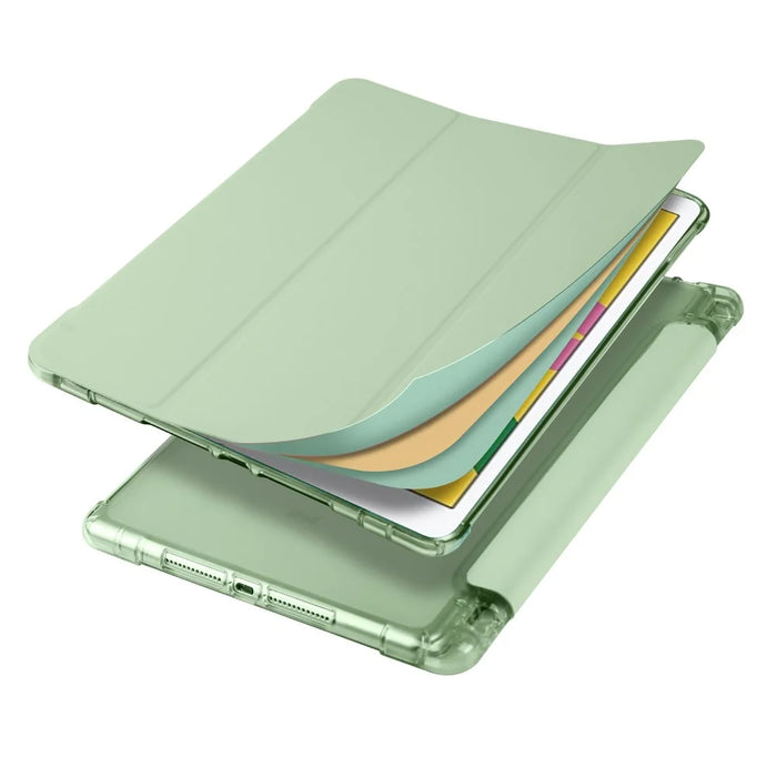 Tri-fold Leather Stand Tablet Case Cover Shell for iPad 10.2 (2020) / iPad 8th Gen / iPad (8th generation) - Green - 2