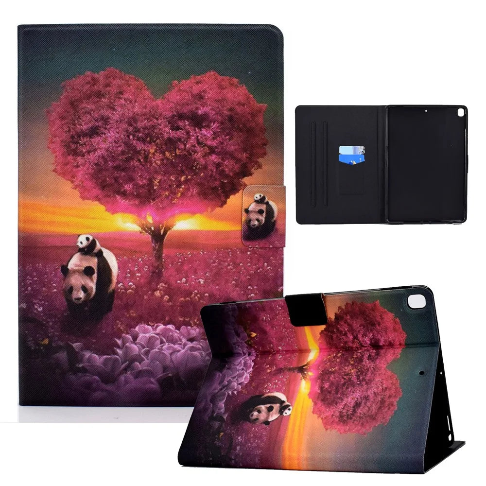 TPU + PU Leather Pattern Printing Stand Card Holder Tablet Case for iPad 10.2 (2021)/(2020)/(2019) - Pandas and Tree - 1