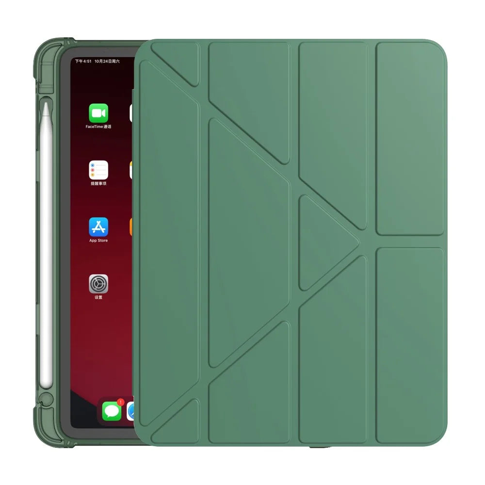 Smart Origami Stand Leather Case with Pen Slot for iPad Air 11 (2026) / (2025) / (2024) / Air (2022) / (2020) / Pro 11-inch (2018) - Dark Green - 2