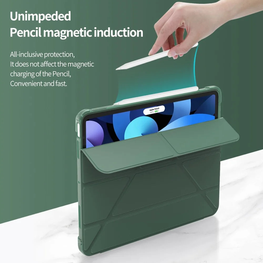 Smart Origami Stand Leather Case with Pen Slot for iPad Air 11 (2026) / (2025) / (2024) / Air (2022) / (2020) / Pro 11-inch (2018) - Dark Green - 6
