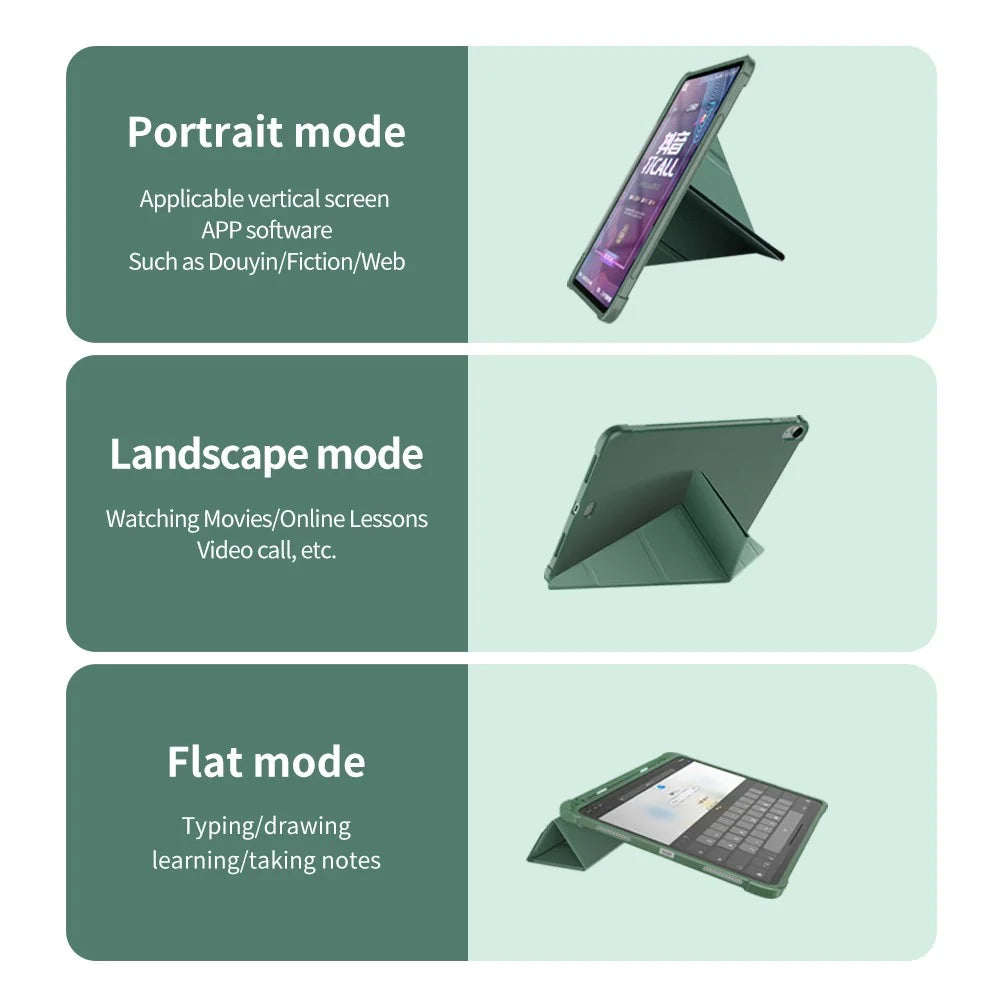 Smart Origami Stand Leather Case with Pen Slot for iPad Air 11 (2026) / (2025) / (2024) / Air (2022) / (2020) / Pro 11-inch (2018) - Dark Green - 7