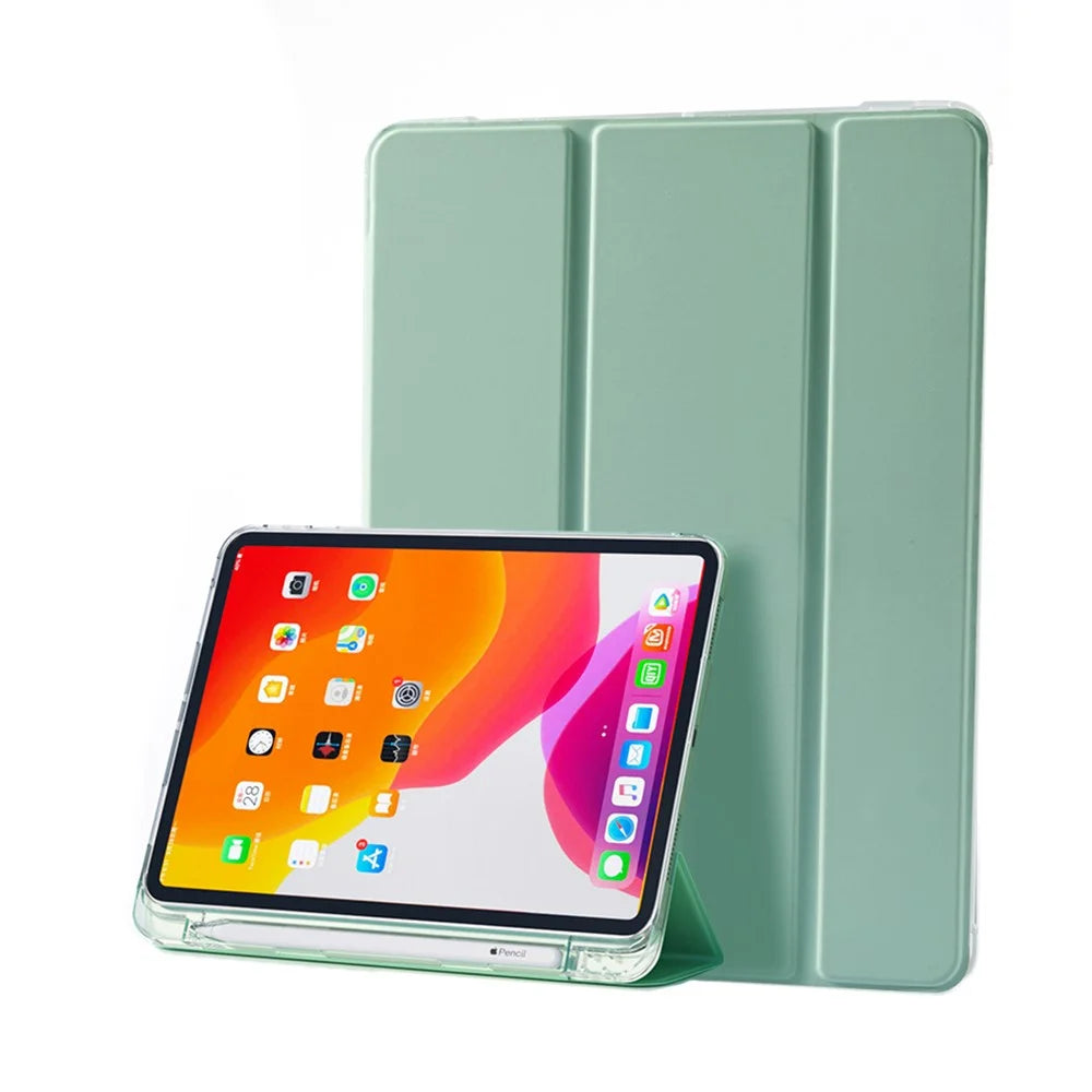 Auto-Sleep-and-Wake Function Leather Cover + Transparent TPU Inner Case with Pen Slot for iPad Pro 12.9 (2022) / (2021) / (2020) - Light Green - 1