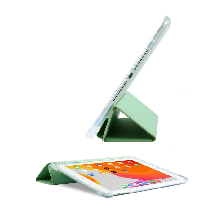 Auto-Sleep-and-Wake Function Leather Cover + Transparent TPU Inner Case with Pen Slot for iPad Pro 12.9 (2022) / (2021) / (2020) - Light Green - 3