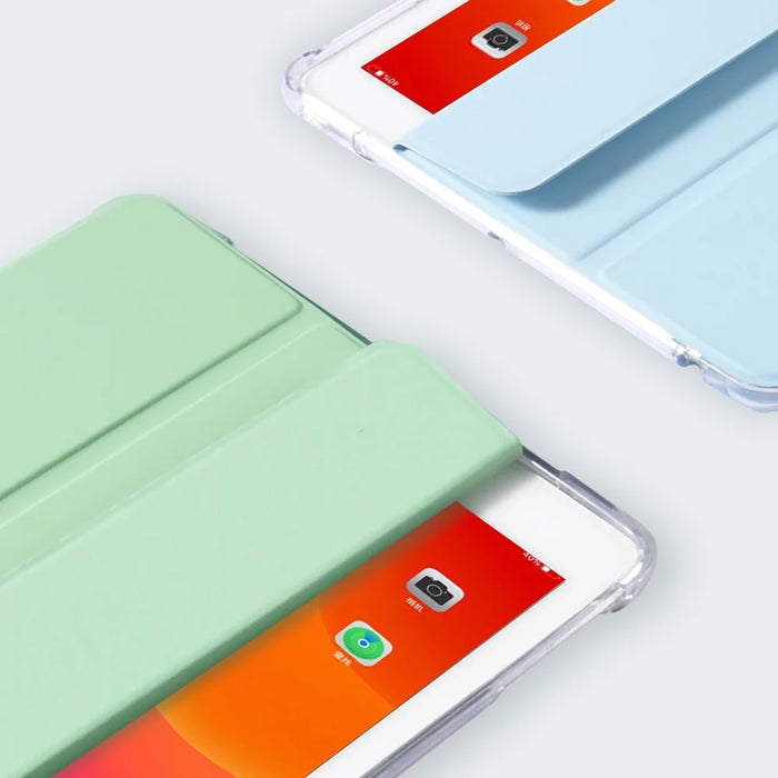 Auto-Sleep-and-Wake Function Leather Cover + Transparent TPU Inner Case with Pen Slot for iPad Pro 12.9 (2022) / (2021) / (2020) - Light Green - 7