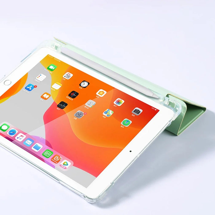 Transparent TPU + PU Leather Cover Case with Pen Slot for iPad 10.2 (2020) - Light Green - 3