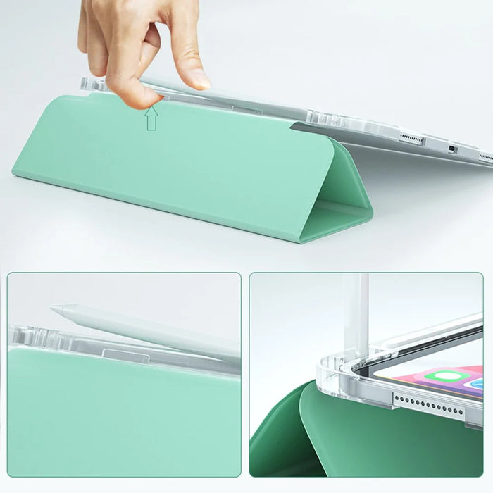Transparent TPU + PU Leather Cover Case with Pen Slot for iPad 10.2 (2020) - Light Green - 4