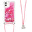 Drop-proof Dynamic Quicksand TPU Cell Phone Protective Cover with Lanyard for iPhone 12/12 Pro - Rose - 2