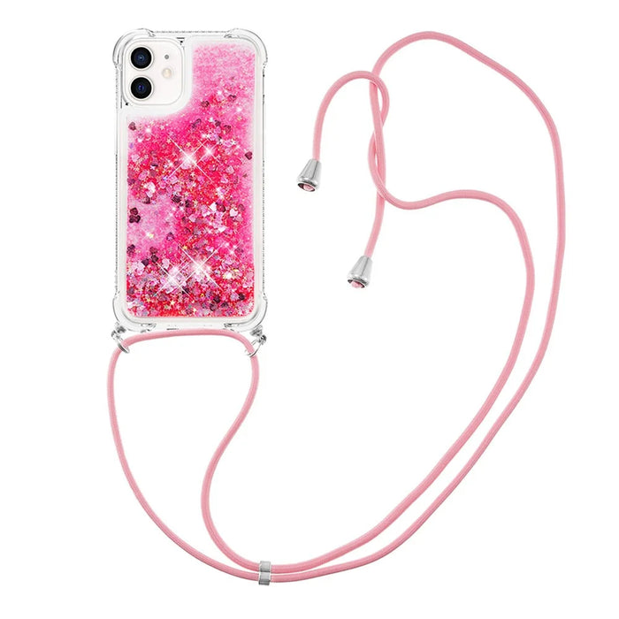 Drop-proof Dynamic Quicksand TPU Cell Phone Protective Cover with Lanyard for iPhone 12/12 Pro - Rose - 3