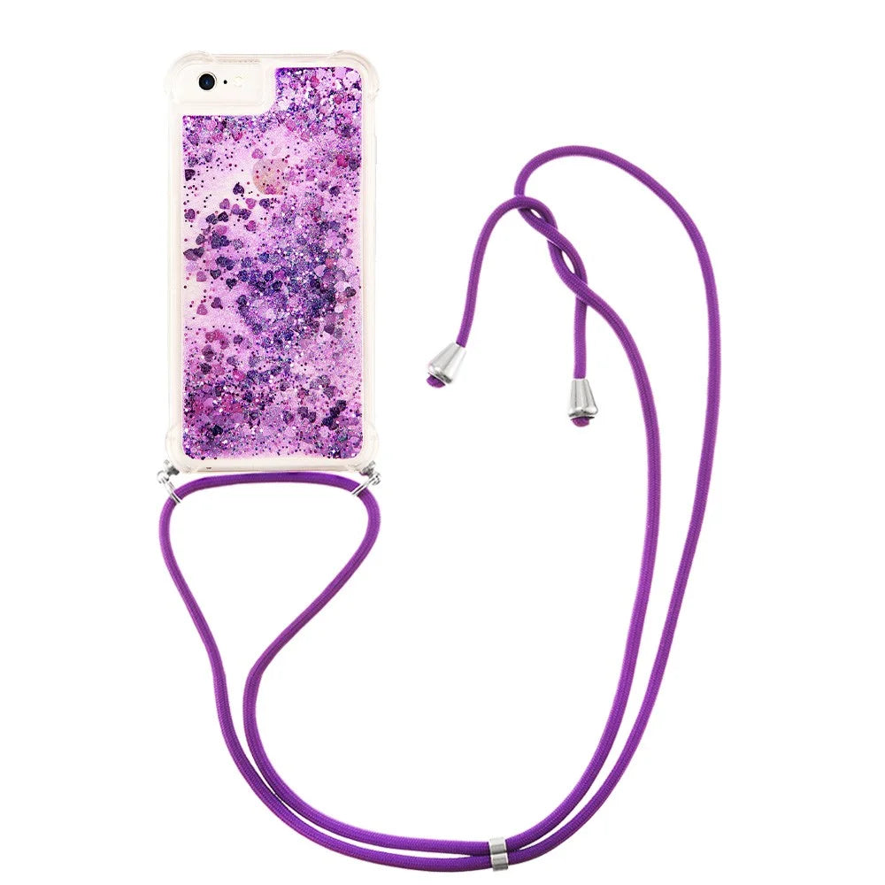 TPU Case Quicksand Phone Cover with Lanyard for iPhone SE (2020) / SE (2022) / iPhone 8 / 7 / 6s - Purple - 1