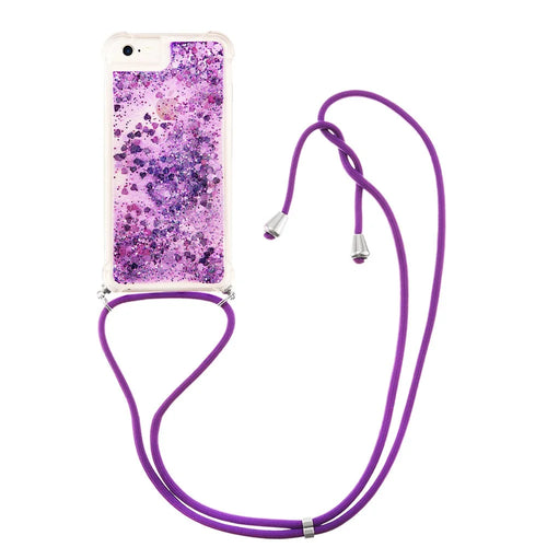 TPU Case Quicksand Phone Cover with Lanyard for iPhone SE (2020) / SE (2022) / iPhone 8 / 7 / 6s - Purple - 1
