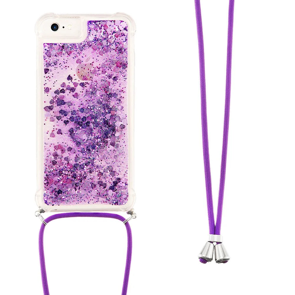 TPU Case Quicksand Phone Cover with Lanyard for iPhone SE (2020) / SE (2022) / iPhone 8 / 7 / 6s - Purple - 2