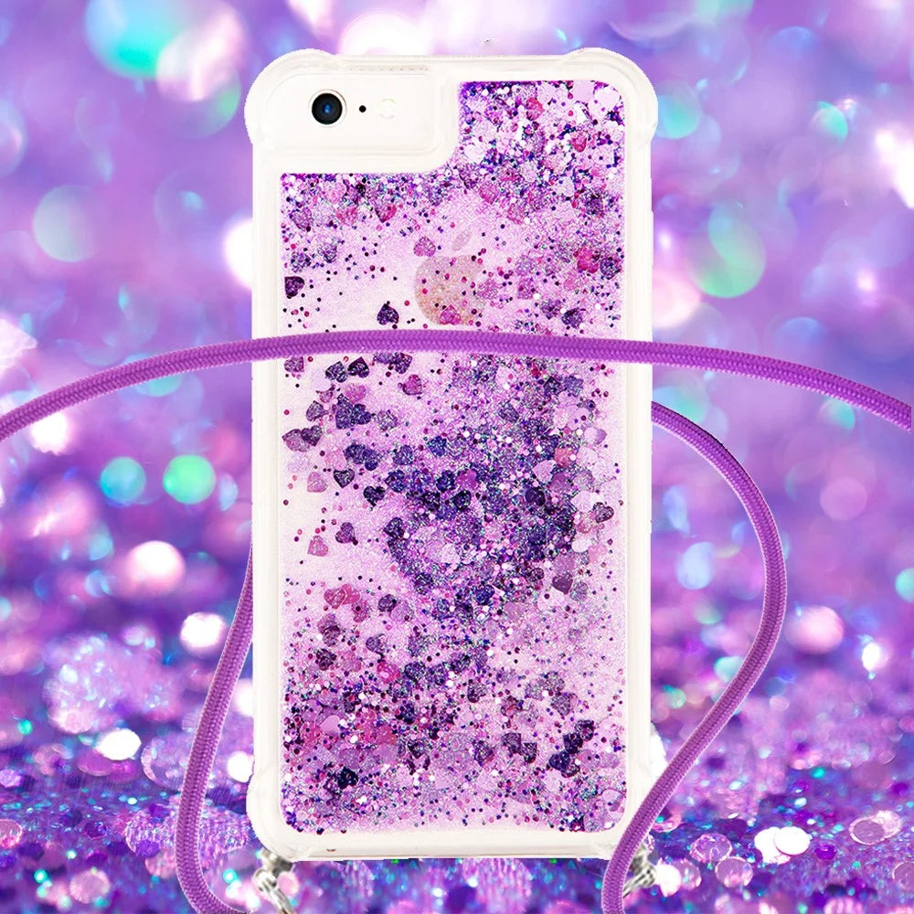 TPU Case Quicksand Phone Cover with Lanyard for iPhone SE (2020) / SE (2022) / iPhone 8 / 7 / 6s - Purple - 3