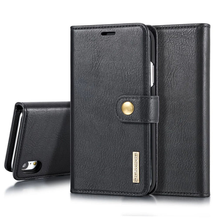 DG.MING Split Leather Wallet Cover for iPhone XR 6.1-inch, Stand Feature Detachable 2-in-1 Flip Case - Black - 1
