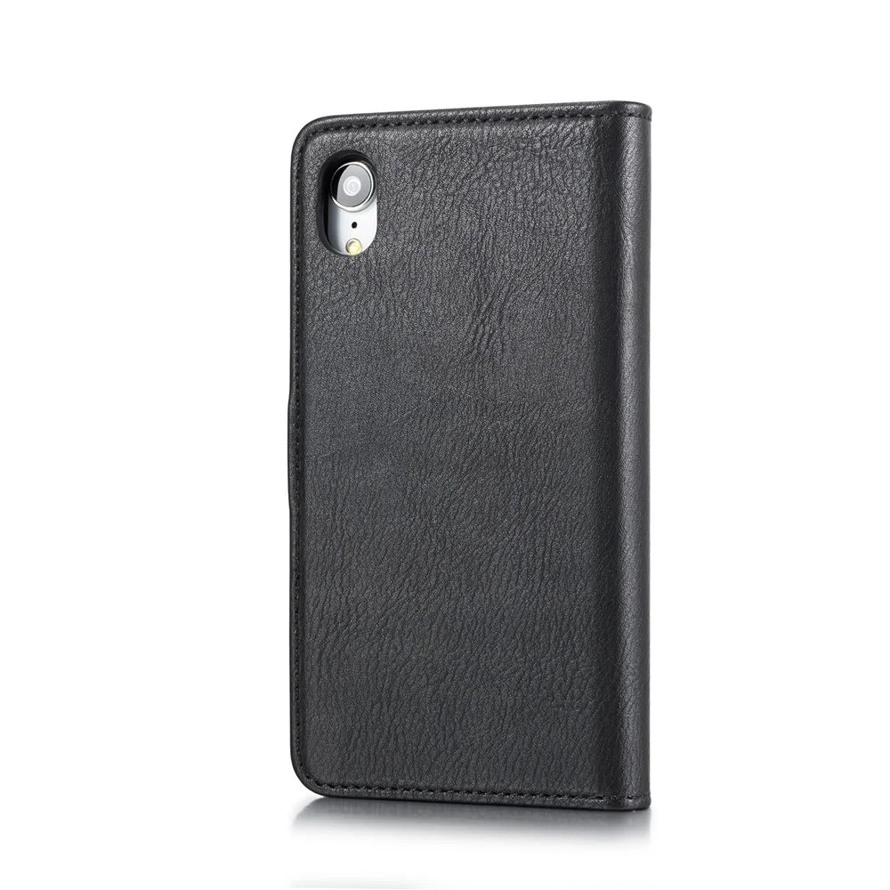DG.MING Split Leather Wallet Cover for iPhone XR 6.1-inch, Stand Feature Detachable 2-in-1 Flip Case - Black - 3