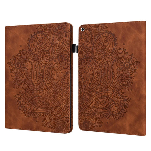 Imprinted Peacock Flower Pattern Leather Tablet Protective Shell for iPad Air (2013)/Air 2/9.7-inch (2017)/9.7-inch (2018) Wallet Stand Case - Brown - 1