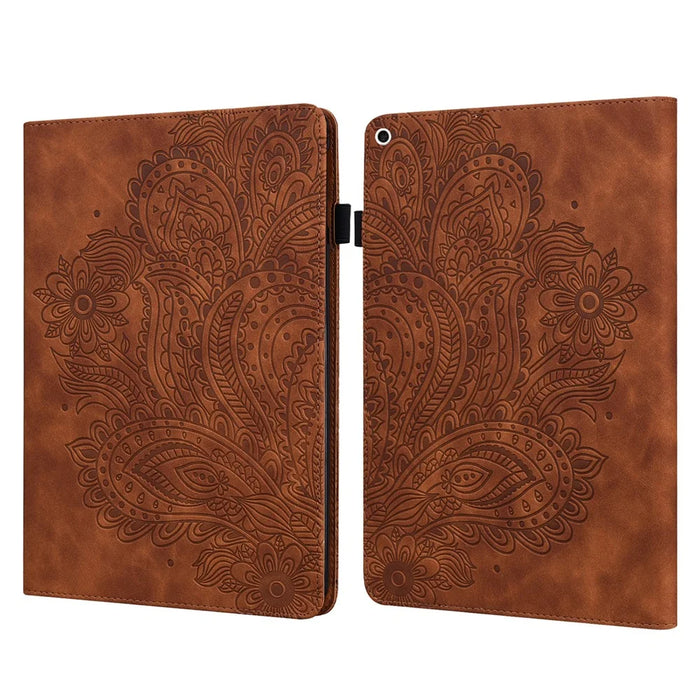 Imprinted Peacock Flower Pattern Leather Tablet Protective Shell for iPad Air (2013)/Air 2/9.7-inch (2017)/9.7-inch (2018) Wallet Stand Case - Brown - 1