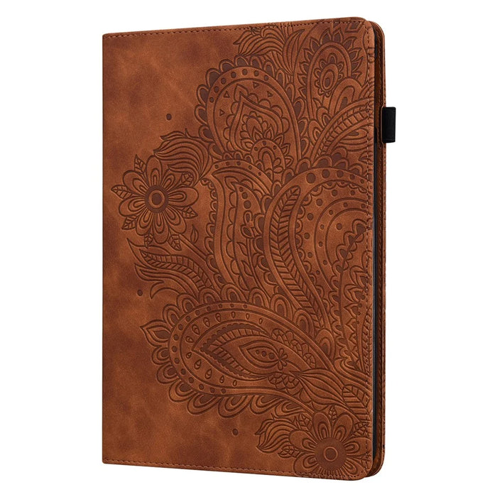 Imprinted Peacock Flower Pattern Leather Tablet Protective Shell for iPad Air (2013)/Air 2/9.7-inch (2017)/9.7-inch (2018) Wallet Stand Case - Brown - 3