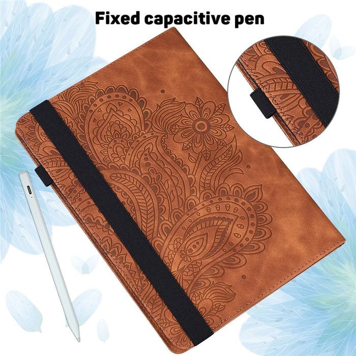 Imprinted Peacock Flower Pattern Leather Tablet Protective Shell for iPad Air (2013)/Air 2/9.7-inch (2017)/9.7-inch (2018) Wallet Stand Case - Brown - 7