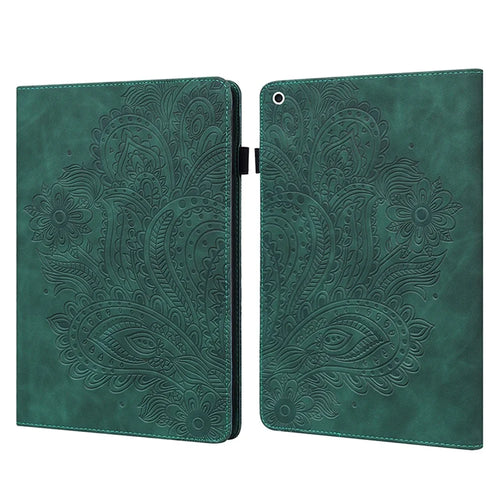 Imprinted Flower Pattern Leather Wallet Stand Tablet Case Shell for iPad 10.2 (2021)/(2020)/(2019) - Green - 1