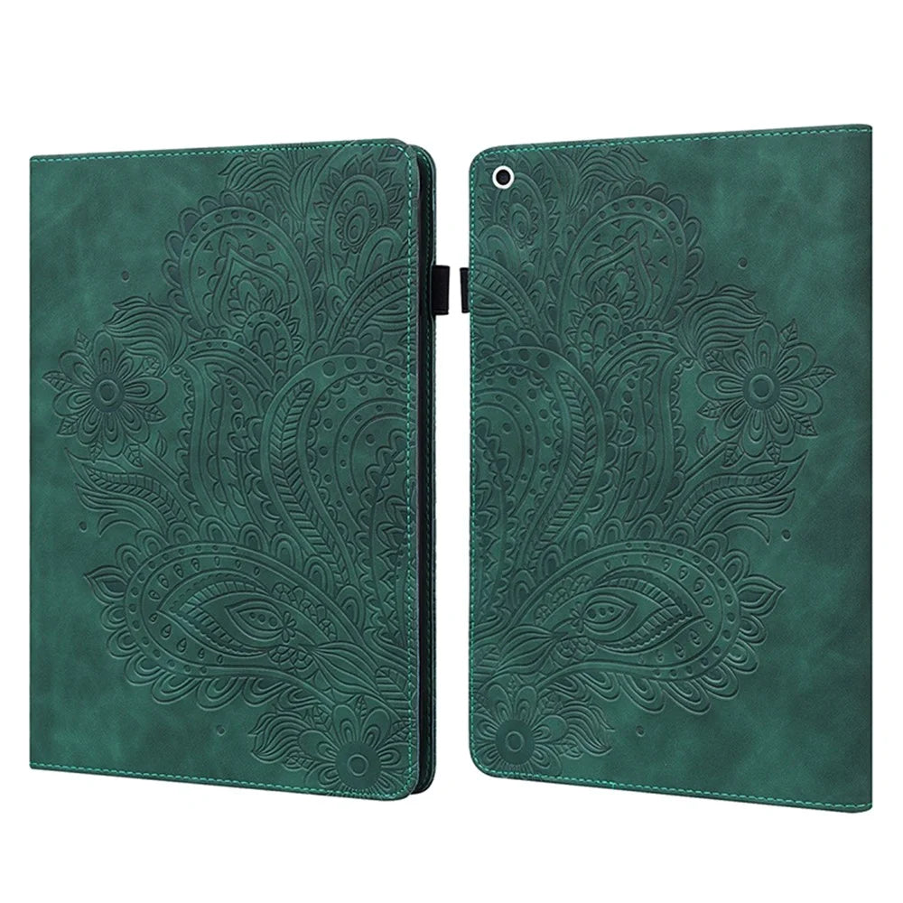Imprinted Flower Pattern Leather Wallet Stand Tablet Case Shell for iPad 10.2 (2021)/(2020)/(2019) - Green - 1