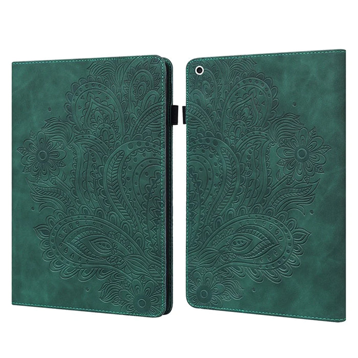 Imprinted Flower Pattern Leather Wallet Stand Tablet Case Shell for iPad 10.2 (2021)/(2020)/(2019) - Green - 1