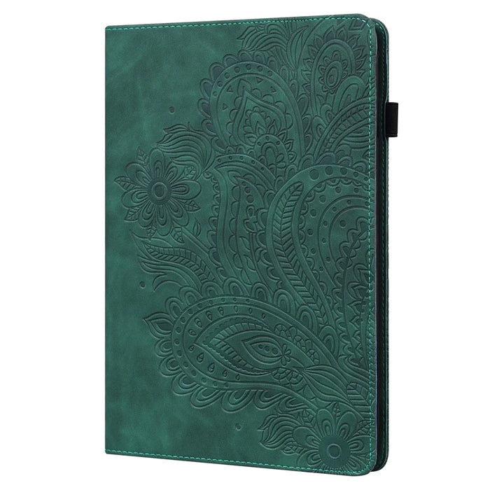 Imprinted Flower Pattern Leather Wallet Stand Tablet Case Shell for iPad 10.2 (2021)/(2020)/(2019) - Green - 3