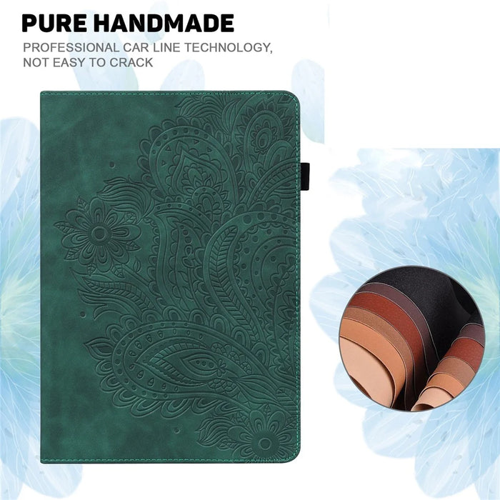 Imprinted Flower Pattern Leather Wallet Stand Tablet Case Shell for iPad 10.2 (2021)/(2020)/(2019) - Green - 6