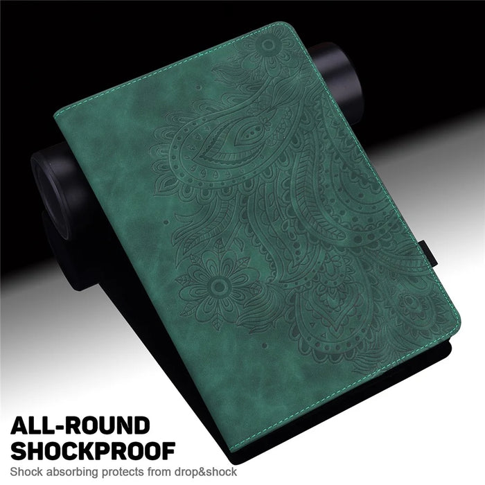 Imprinted Flower Pattern Leather Wallet Stand Tablet Case Shell for iPad 10.2 (2021)/(2020)/(2019) - Green - 7