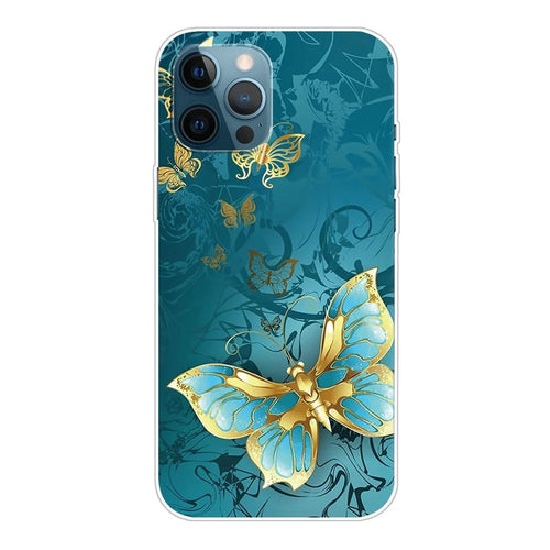 Pattern Printing Flexible High Quality TPU Phone Case for iPhone 12/12 Pro - Golden Butterfly - 1