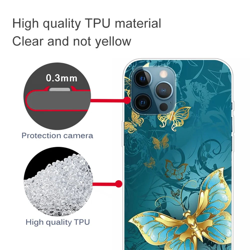 Pattern Printing Flexible High Quality TPU Phone Case for iPhone 12/12 Pro - Golden Butterfly - 3