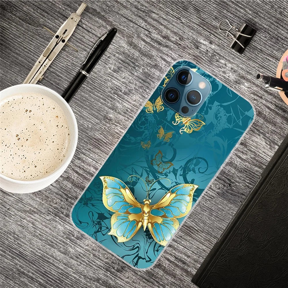 Pattern Printing Flexible High Quality TPU Phone Case for iPhone 12/12 Pro - Golden Butterfly - 4