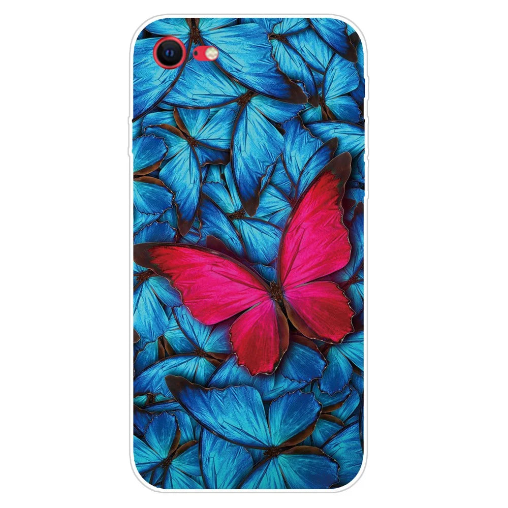 Pattern Printing Flexible High Quality TPU Phone Cover for iPhone 7/8/SE (2020)/SE (2022) - Red Butterfly - 1