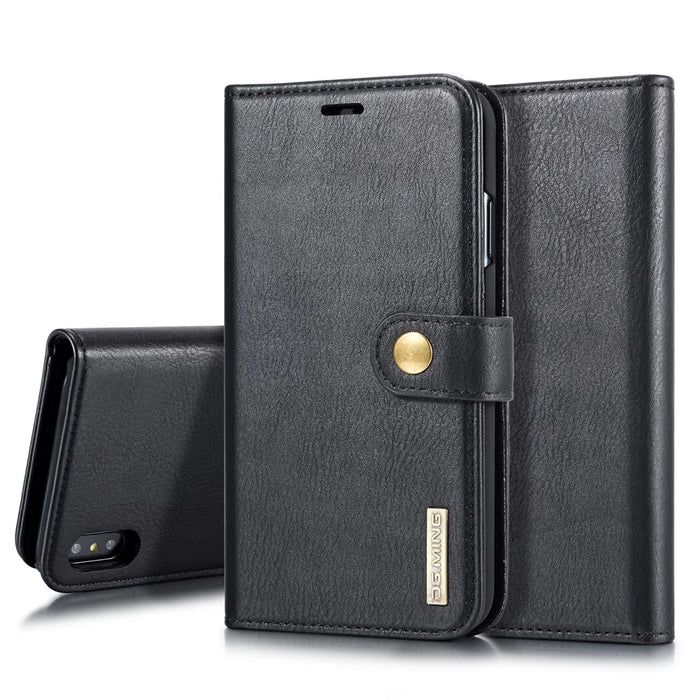 DG.MING Cover for iPhone XS Max 6.5 inch Detachable 2-in-1 Split Leather Wallet Shell + PC Back Case - Black - 1