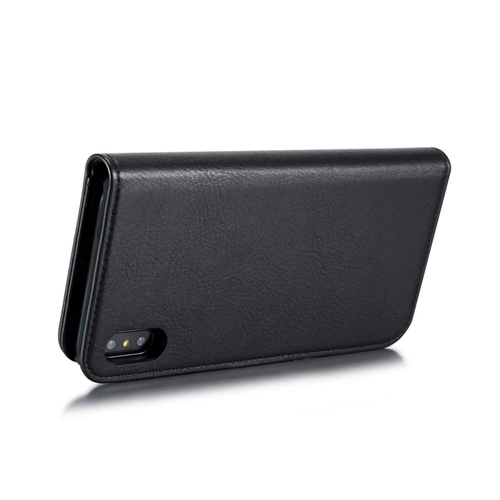 DG.MING Cover for iPhone XS Max 6.5 inch Detachable 2-in-1 Split Leather Wallet Shell + PC Back Case - Black - 6