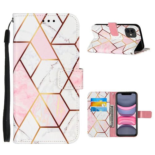 Wallet  Splicing Marble Pattern Stand Leather Protective Case with Lanyard for iPhone 11 6.1 inch - Pink - 1