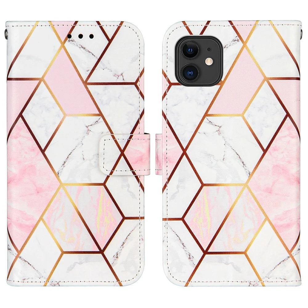 Wallet  Splicing Marble Pattern Stand Leather Protective Case with Lanyard for iPhone 11 6.1 inch - Pink - 3