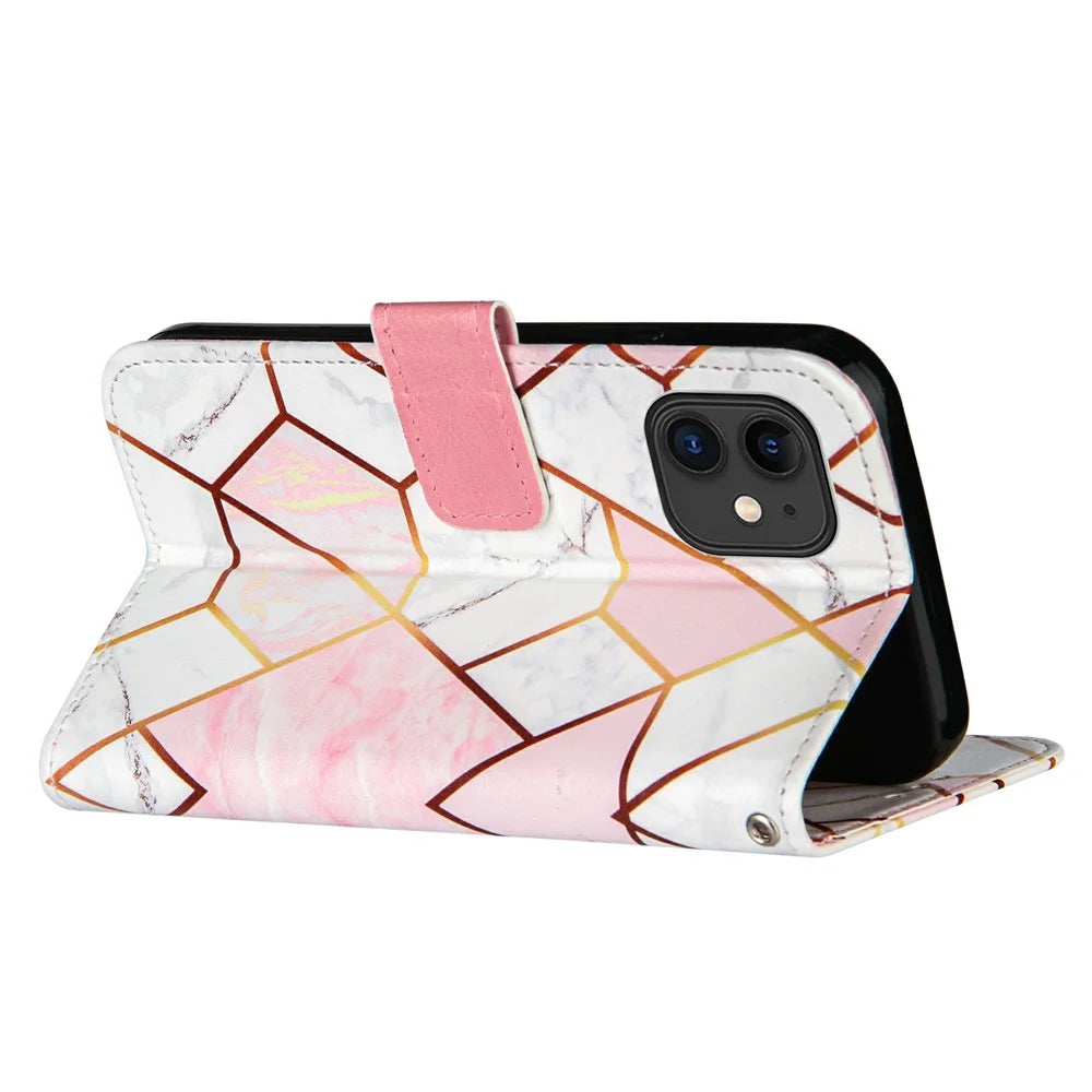 Wallet  Splicing Marble Pattern Stand Leather Protective Case with Lanyard for iPhone 11 6.1 inch - Pink - 4