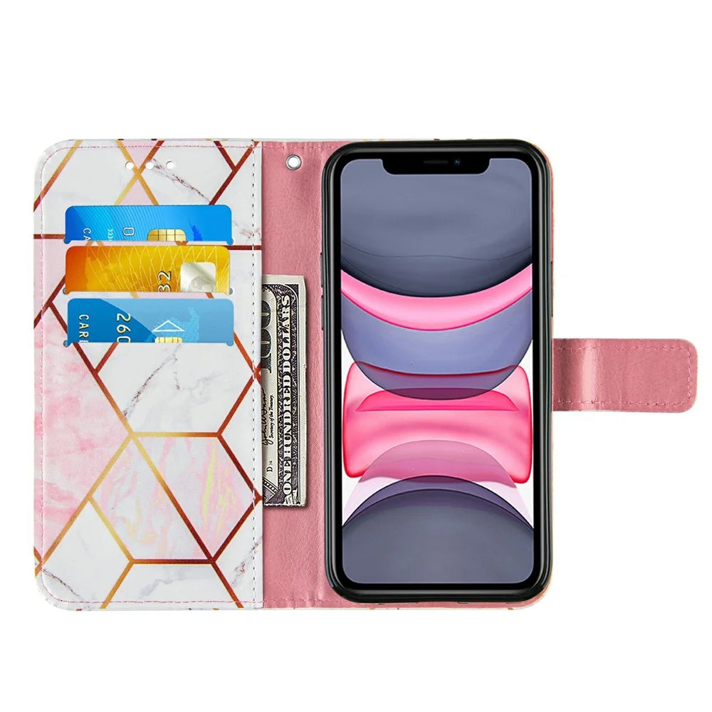 Wallet  Splicing Marble Pattern Stand Leather Protective Case with Lanyard for iPhone 11 6.1 inch - Pink - 5