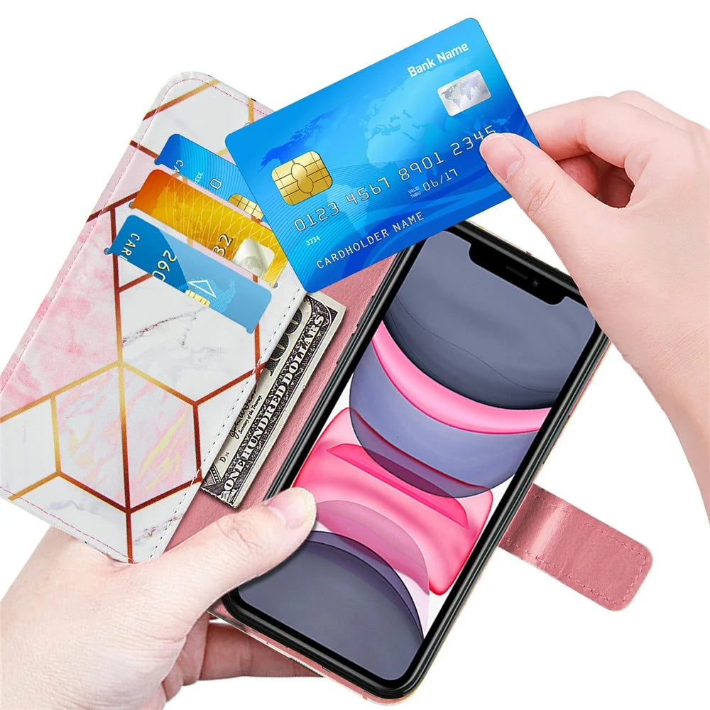 Wallet  Splicing Marble Pattern Stand Leather Protective Case with Lanyard for iPhone 11 6.1 inch - Pink - 6