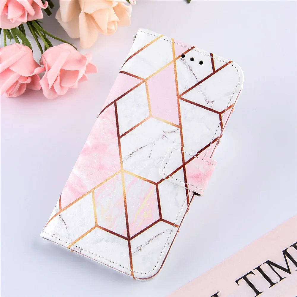 Wallet  Splicing Marble Pattern Stand Leather Protective Case with Lanyard for iPhone 11 6.1 inch - Pink - 7
