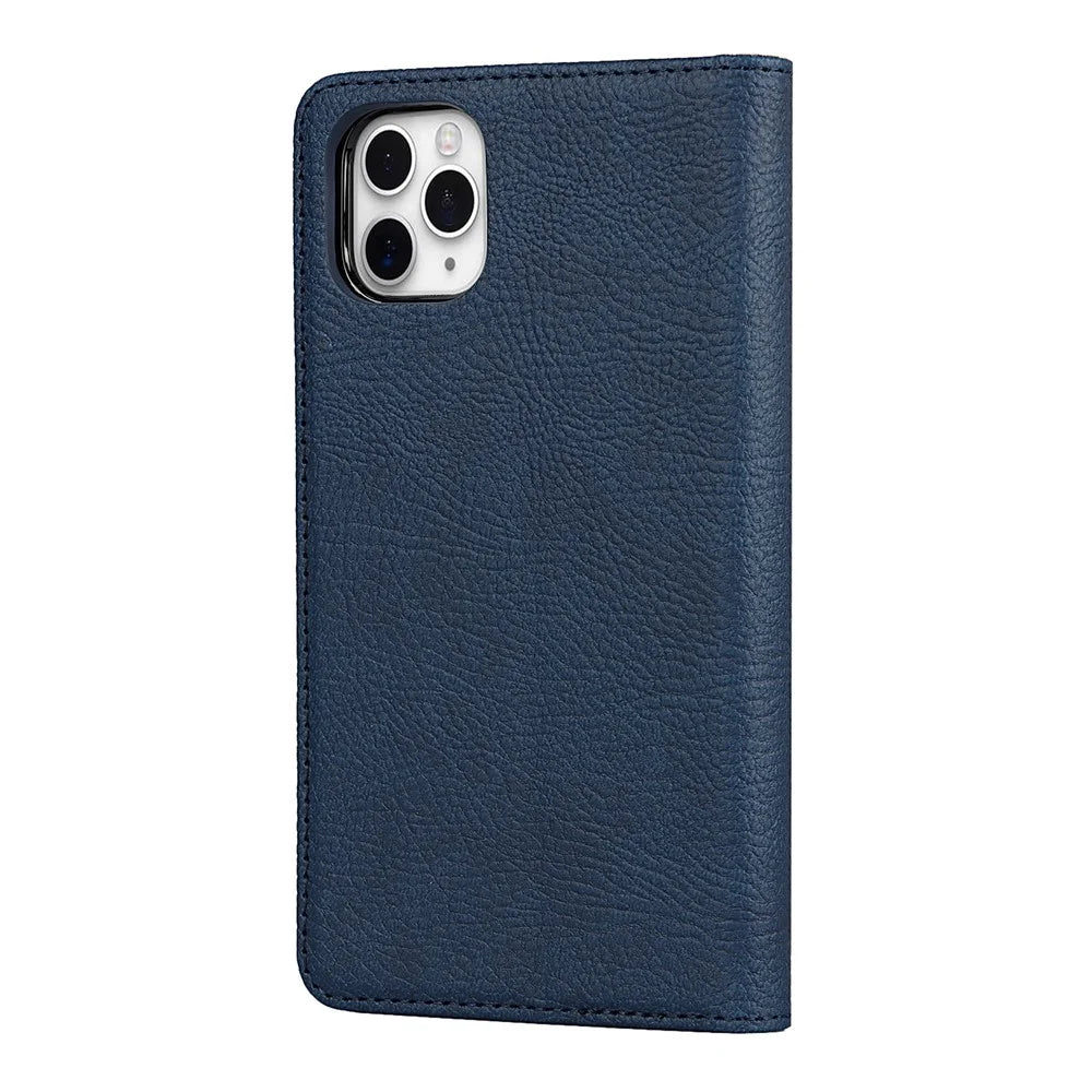 Litchi Skin Stand Genuine Leather TPU Protective Shell for iPhone 11 Pro Max Detachable Case - Blue - 2