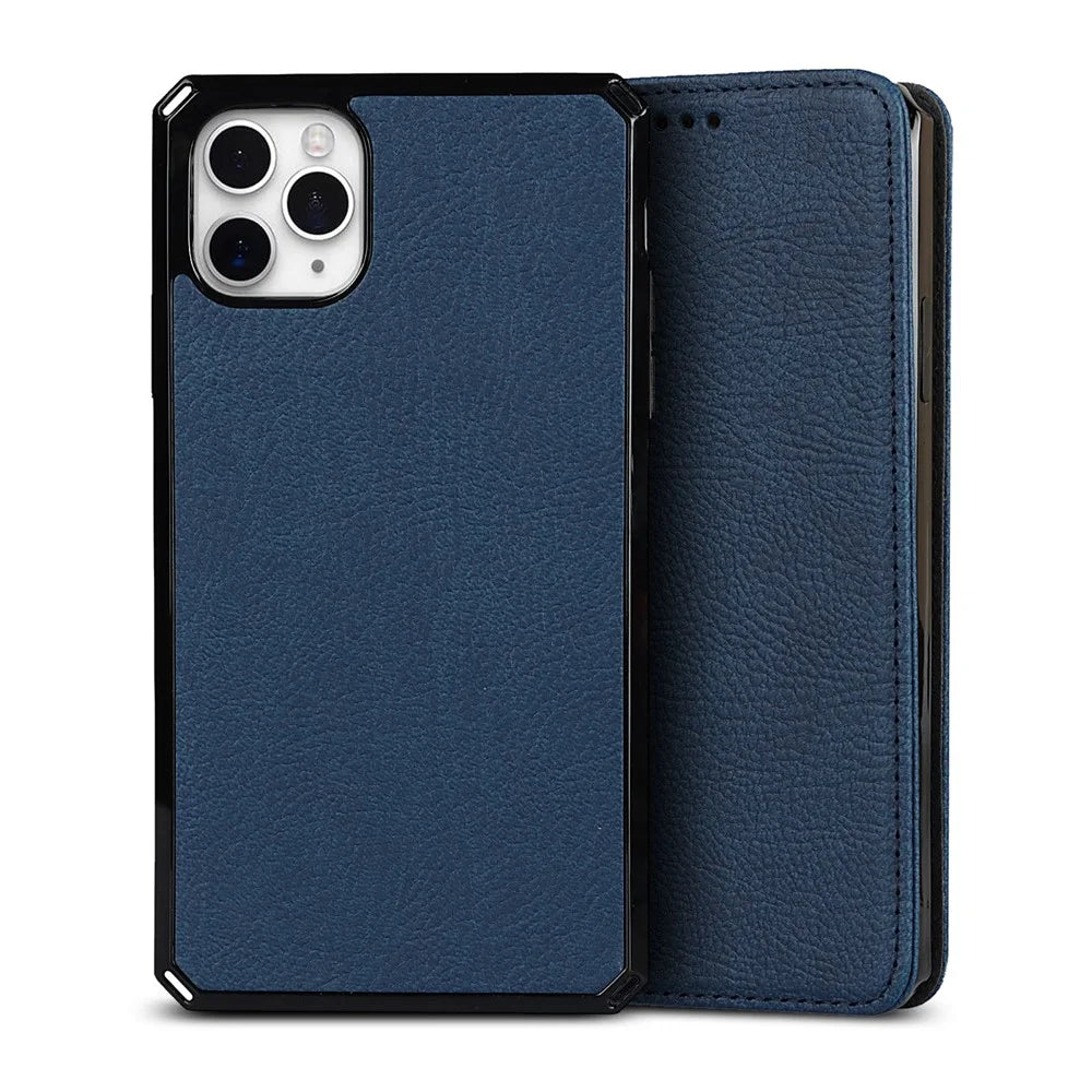 Litchi Skin Stand Genuine Leather TPU Protective Shell for iPhone 11 Pro Max Detachable Case - Blue - 3