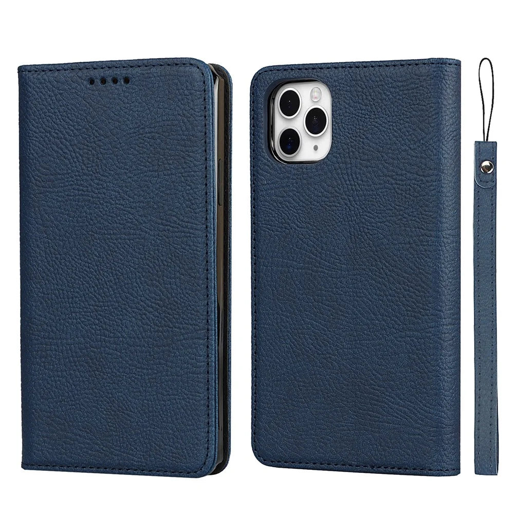 Litchi Skin Stand Genuine Leather TPU Protective Shell for iPhone 11 Pro Max Detachable Case - Blue - 4